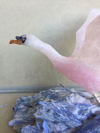 Whistling Swan of Rose Quartz on Kyanite 6 1/2 