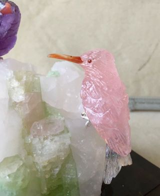 Hummingbird Pair on Rose Quartz/Fluorite and Amethyst 5 