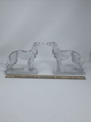 Pair Martinsville Viking Glass Dog Figures Bookends Borzoi Wolfhound