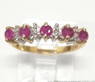 Vintage Natural Ruby Diamond Ring Solid Gold Ladies Stack Band Size 5