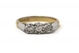 A Great Vintage Art Deco Style 18ct Yellow Gold Diamond Three Stone Ring 28766