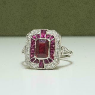 Vintage Engagement Wedding Perfect Art Deco Ring 1.  80ct Ruby 14k White Gold Over