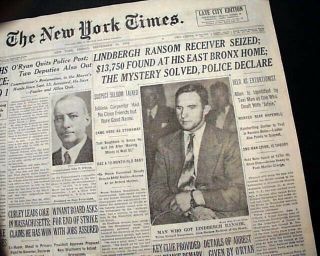 Charles Lindbergh Baby Kidnapping Murder Bruno Hauptmann Arrest 1934 Newspaper