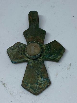 Roman Ancient Artifact Bronze Cross With Cameo Bone 200 - 300ad