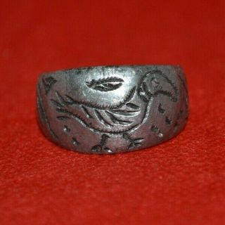Ancient Greco - Roman Intaglio Bronze Ring Mythological Animal 200 Bc - 200 Ad