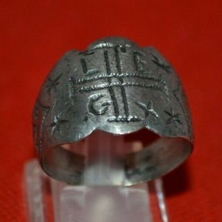 Extremely Ancient Silver Color Medieval Vintage Viking Ring Legio Writing