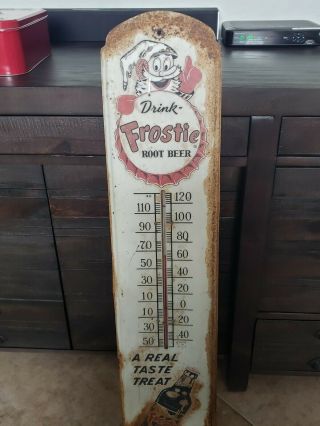 Vintage Antique Frostie Root Beer Thermometer Sign