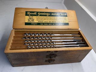 Antique Tools Russell Jennings Drill Bits & Wood Box Vintage Brace Auger Nos ☆us