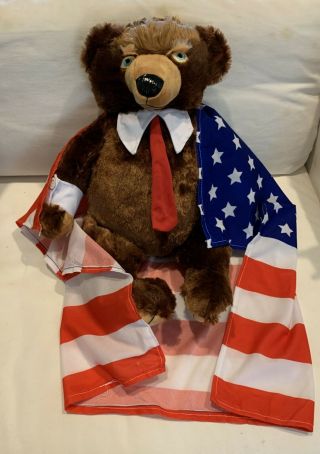 Donald Trump Trumpy Bear Deluxe 22 " Plush W/ American Flag Cape