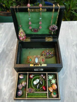 Jewellery Box Of Vintage And Antique Jewellery Incl Lampwork And Czechoslovakian