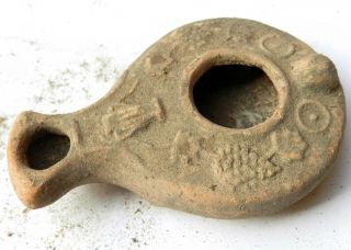Jerusalem Oil Lamp Holyland Ancient Antique Roman Decorated Clay Pottery " Darom "