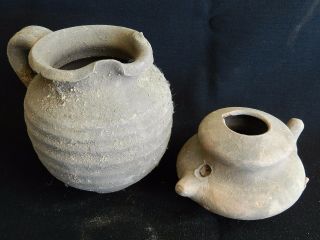 Biblical Ancient Holy Land Roman Clay Pottery Pitcher Jug & Oil Lamp Terracotta