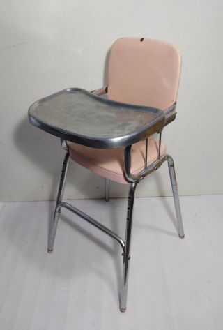 Vintage Cosco Mid Century Retro Baby High Chair Metal Pink Vinyl Chrome Tray