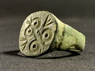 Scarce Ancient Viking Norse Bronze Ring With Dot Deailing - Circa 800ad