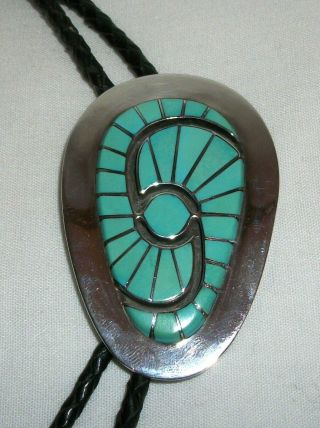 Vintage Amy Quandelacy Sterling Silver & Turquoise Bolo Necktie Zuni Indian