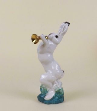 Antique Russian Soviet Lfz Figurine Of Rabbit With Trumpet Designed E.  Cherushin