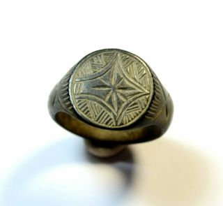 Roman Period Ancient Bronze Ring - Cleaned / - Decorated