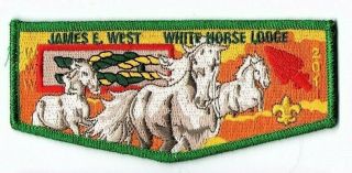 Boy Scout Oa 201 White Horse Lodge James E West Green Mylar Border Flap