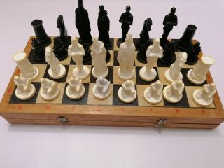 Military Style Chess Vintage Ussr Soviet Set Gypsum Russian Antique Old Rare