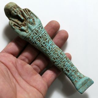 Intact Egyptian Glazed Shabti Statue Circa 700 - 500 Bc With Hieroglyphics - Glued