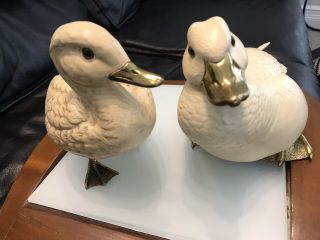 2 Vintage Duck Figurine Elli Malevolti Italy Brass Resin - One Is 11” Long And 9”