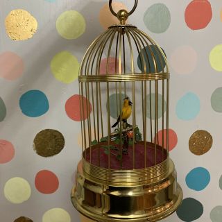 Vintage German Clockwork Singing Bird Cage Automaton Music Box Made In Germany