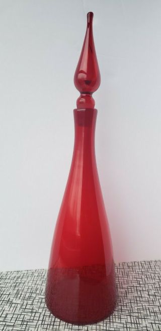 Blenko 920 Medium Ruby Red Glass Decanter Vase Mcm Vintage (pretty Clear)