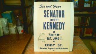 Robert F.  Kennedy Vintage June 1st Rescheduled Rally Broadside 3 1968