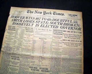 Herbert Hoover Elected 31st President Of United States Rep.  Wins 1928 Newspaper