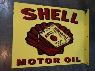 Vintage Shell Motor Oil Double Sided Flange Porcelain Sign (20 Inch) 1950 