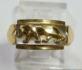 Vintage 14k White Yellow Gold Lion Panther Cat Cheetah Size 7 Ladies Ring