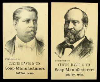 1880 James Garfield & Winfield Hancock Curtis Davis & Co.  Soap Trade Cards