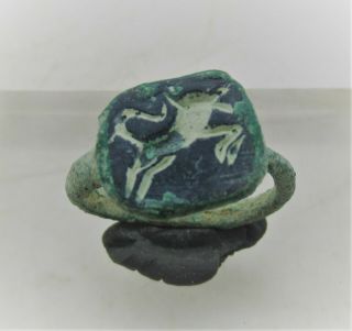 Ancient Near Eastern Bronze Seal Ring With Leaping Gazelle Depiction