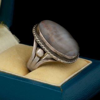Antique Vintage Native Navajo Pawn 925 Sterling Silver Agate Huge Ring Sz 6.  75