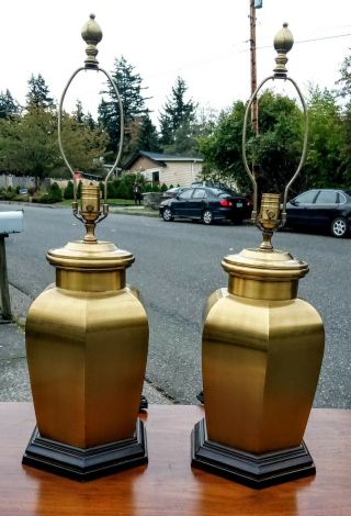 Vintage Pair Wildwood Asian Chinoserie Brass Hexagonal Ginger Jar Table Lamp