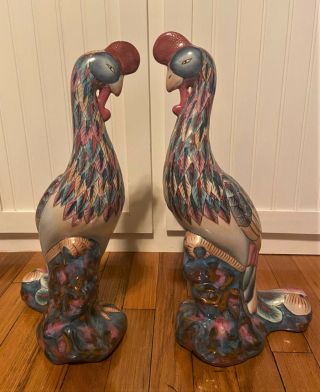 Vintage Ceramic Porcelain Famille Rose Peacock Phoenix Statues - 17.  5 "
