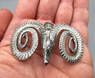 Metal Detecting Finds Unusual Large Symbolic White Metal Rams Head Pendant L63mm