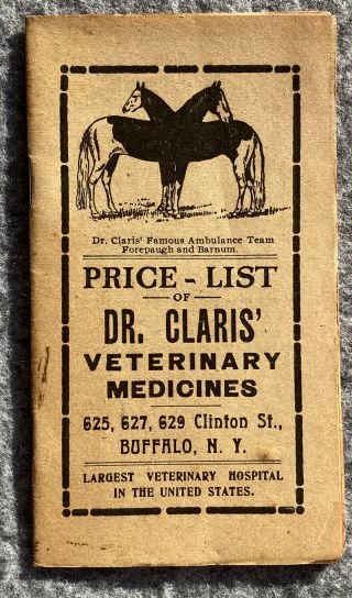 Antique Dr.  John T Claris Veterinary Medicine Price List 1800 