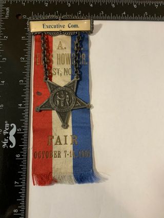 G.  A.  R.  Elias Howe,  Jr.  Post No.  3 Fair 1905 Ribbon/medal