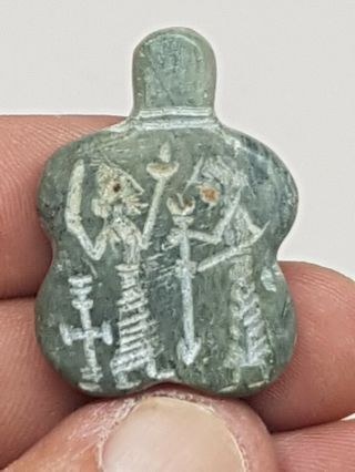 Rare Ancient Sasanian Stone Plaque Seal Pendant Depicting Soldiers 11,  2 Gr 37mm
