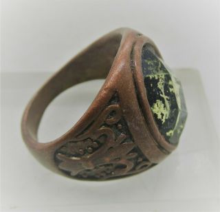 Post Medieval Vintage Copper Seal Ring With Stone