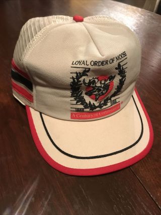 Vintage 1988 Loyal Order Of Moose Mesh Trucker Hat,  100 Yr Made In Usa Snapback