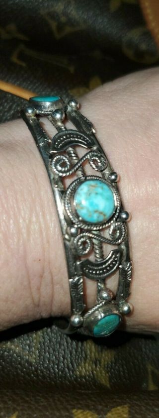 Vtg Native American Sterling Silver And Turquoise Men 