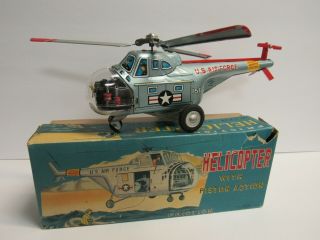 Vintage Tin Friction Japan Helicopter W/ Piston Action Nomura Mib Aw157