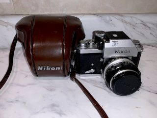 Vintage Nikon F Camera with Nikkor S Auto 1:14 F= 50 mm Lens and Leather Cover 2