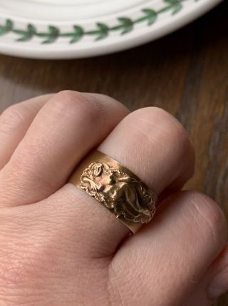 French Nude Brass Ring Vintage Antique Art Nouveau Deco Woman Wide Cigar Band
