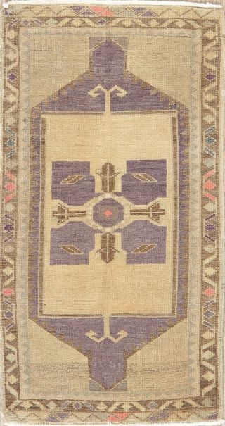 Geometric Vintage Purple Oushak Turkish Oriental Area Rug Distressed Wool 2 