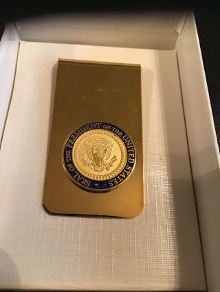 Presidential Seal President Bill Clinton Gold Money Clip Die Struck 2nd Term/box
