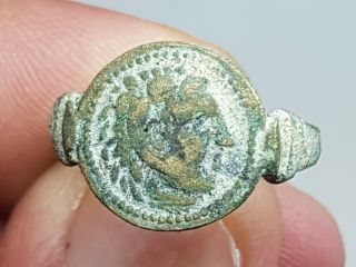 Fantastic Rare Ancient Bronze Greek Ring Alexander The Great 3,  5 Gr 19 Mm
