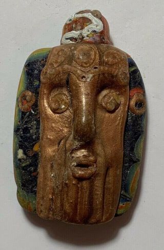 Circa 500 Bce Ancient Phoenician Mosaic Glass Face Bead Statue Pendant 52mm